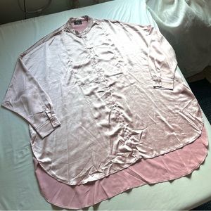 DRESSED IN LALA light pink satin long sleeve button up mini shirt dress